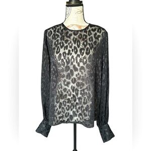 EXPRESS women’s sheer animal print blouse with dramatic sleeves size small